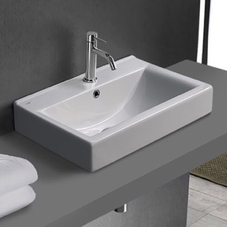Bathroom Sink Drop In Sink in Ceramic, Modern, Rectangular CeraStyle 064200-U/D